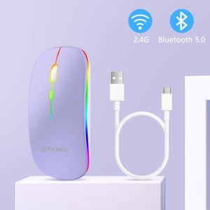 GOOJODOQ RGB LED Backlit Wireless Mouse Bluetooth Mouse Rechargeable Gaming Mouse Ergonomic USB For Laptop PC