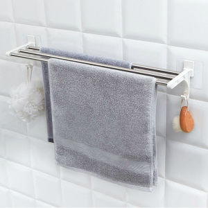 304 Stainless Steel Double Chrome Wall Mounted Bathroom Towel Rail Holder Shelf Storage Rack Bar