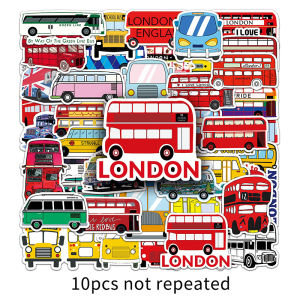 50PCS Red British Style Cartoon Bus Sticker Decorative Laptop Vinyl Waterproof Vehicle Sticker
