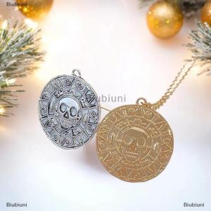 [COD] Biubiuni Cướp biển của Caribbean Aztec vàng màu đồng xu Vòng cổ retro sọ Mặt dây chuyền Punk Hip hop vòng cổ
