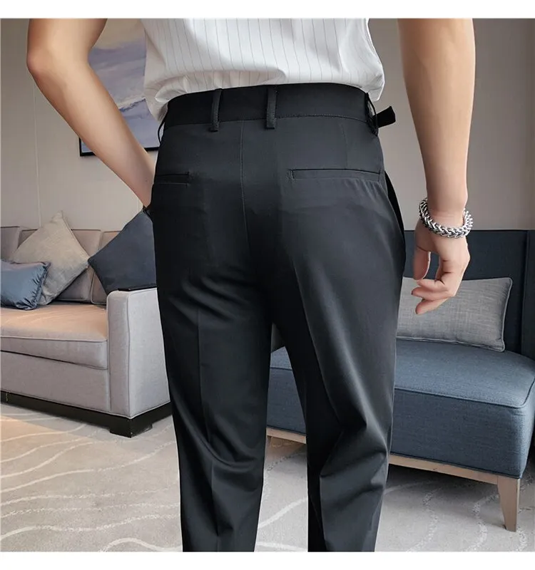 High Quality Men's Suit Pants British Business Dress Pants Casual Office  Wedding Trousers Black Gray …