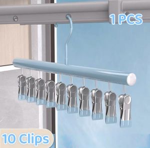 【SG Ready Stock】10 Clips Anti-slip Stainless Steel Sock Hanger Stackable with Shoe Rack Underwear Sock Drying Pegs Rack  Traceless Hanger Drying Rack