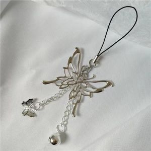 DOUBLEL Bell Silver Butterfly Phone Chain Charm Butterfly Mobile Keychain Lanyard Y2K Phone Strap Sweet Cool Mobile Phone Pendant Women Girls
