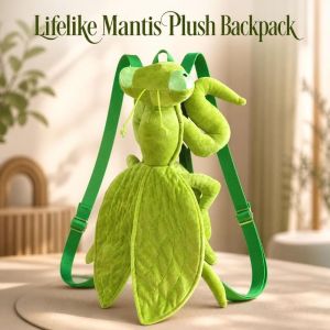 MIRELAE Adjustable Mantis Plush Backpack Soft Green Animal Plush Rucksack Cute Lightweight Novelty Plush Bag Gift