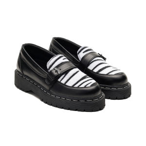Edefootwear BONN - Sepatu Slip on Loafers Gesper Casual Kulit Hitam Motif Zebra Pria Wanita