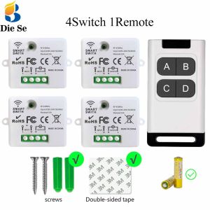 Diese AC 110V 120V 210V 220V 10A 1CH Receiver Relay 433Mhz Mini mô-đun công tắc đa năng điều khiển từ xa không dây với pin cho đèn tự làm