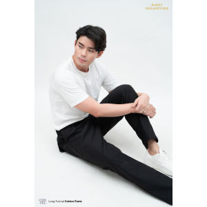 [Right Collections] Casual Long Formal Cotton Twill Pants Celana Panjang Pria Wanita Serut Hitam dan Cream (Code 301)