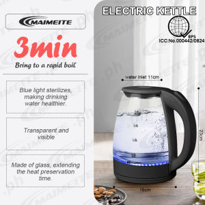MAIMEITE 2L Electric Kettle Fast Heating with High-Strength Glass and Blue Light Electric Heater Water Kettle