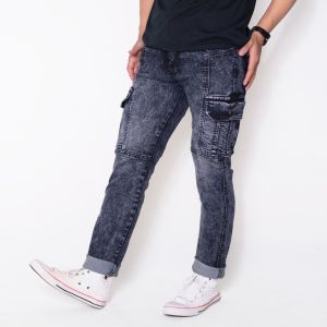 Celana Pria Cargo Jeans Slimfit Pants Pocket Washing Cowok Basic Black Denim Premium Terbaru 2024