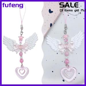 fufeng Lovely Wings Bow Heart Mobile Strap Phone Pendant Chain For Girls Women Fashion Sweet Keychain Bags Decorative Accessories Gifts