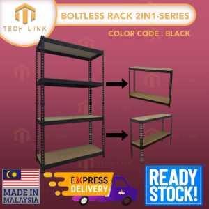 Boltless Rack with Fiberboard 300mmD x 900mmL x 1500mmH x 4Lvl -BLACK (2 in 1 Rack) PLASTICS JOINT BRACKET