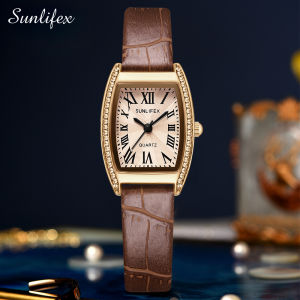 Sunlifex Jam Tangan Wanita Mode kasual Persegi Dial  Tali Kulit  Penunjuk Jam Tangan Cewek 6010