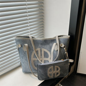 EERSHENSHI  กระเป๋าโท้ทพิมพ์ลายตัวอักษรสองชิ้นกระเป๋าสะพายไหล่เรียบง่ายแมทช์ลุคง่าย