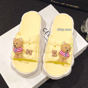 Dép nữ quai ngang Dép bánh mì đế dày gắn sticker Gấu Nơ cute siêu nhẹ cực xinh hè  iDÉP DL375