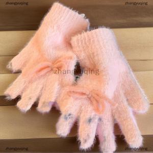 [COD] zhangyuqing Cute Sweet Bow Plush Gloves Cold-Proof Gloves Student Winter Warm Five-finger Gloves Women Fashion Accessories Christmas Gifts