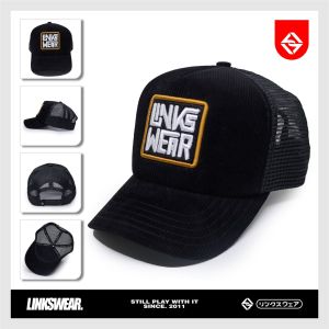 LINKSWEAR TOPI CORDUROY TRUCKER HAT CAPS TOPI PRIA JARING BLACK