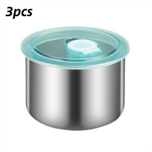 Hourser 5Pcs food storage organizer with cover stainless steel food storage box rice dispenser lunch box round Bento Box Vegetables and fruits Kitchen food keeper Bowl