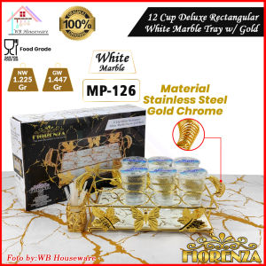 FIORENZA Rak aqua 12lubang stainless gold segi MP-126 White Marble / tempat minum cup aqua gelas segi Marble