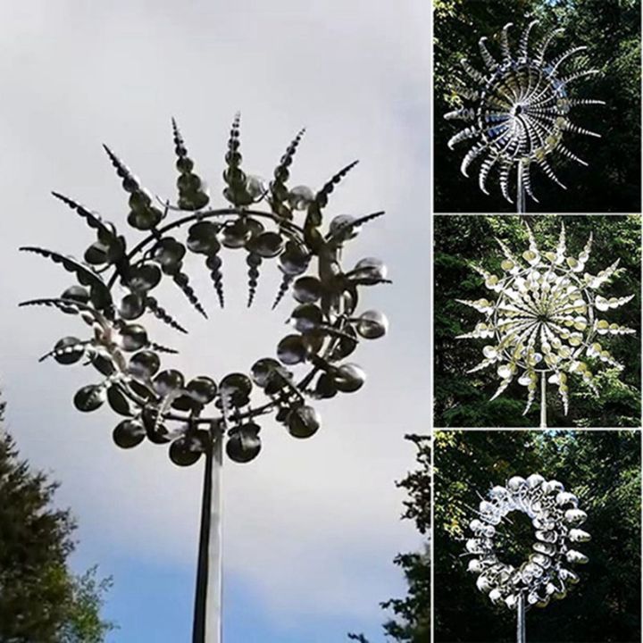 2Pcs Unique Fantasy Metal Windmill, 3D Wind Poweed Kinetic