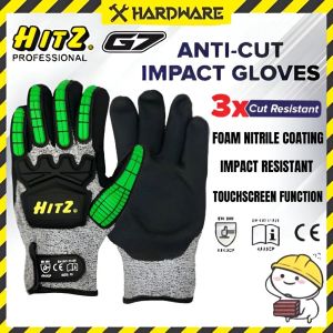 1 Pair HITZ G7 Anti Cut Impact Gloves/Anti Slip Safety Glove Gloves/護手套/黑手套