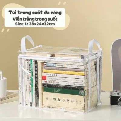 Hộp đựng sách vở học sinh tiện lợi và trong suốt chống bụi trong suốt và có thể gấp lại dung tích lớn