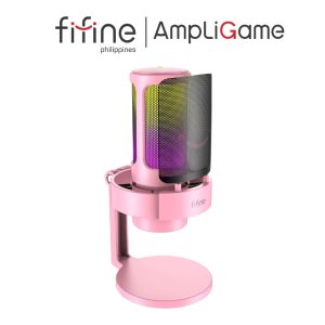 FIFINE A8 RGB Gaming USB Microphone with USB/Audio Interface Plug & Play Touch-Mute Real-Time Monitoring for Streaming Podcasting Voice-Over ASMR Online Class Meeting