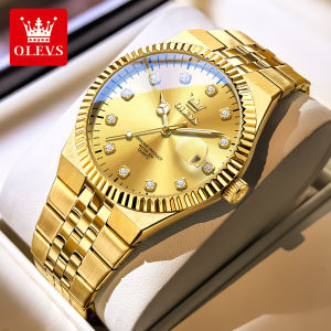 OLEVS watch for men green diamond dial calendar luminous fashion style stain steel strap mens watches