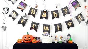 Halloween Party Decorations Alphabet Latte Black Cat Pumpkin Bat Paper Pull Flag Banner