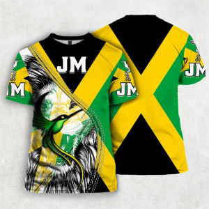 [Local Stock] VCC [Local Stock] VCC Jamaica Flag Graphic T Shirt For Men Jamaican National Emblem 3D Printed Short Sleeve Summer Streetwear T Shirts O-Neck Top Tees