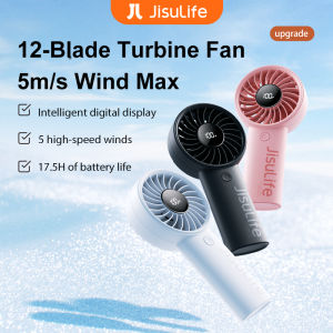 JISULIFE Portable Handheld Fan Life4 with LED Display USB Rechargeable Mini Turbo Hand Fans Travel Hiking Camping Battery Operated Small Pocket Fan