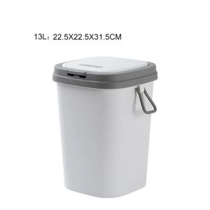 【Japanese Style】13L Large Capacity Trash Cans with Cover and Handle Pressed Type New Kitchen Bathroom Trash Bin Thick and Solid Durable Garbage Can