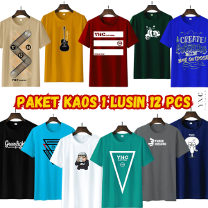 Paket kaos 12pcs 1 Lusin  motif distro motif keren paket grosir THR lebaran
