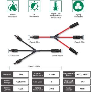 MC4 Solar battery plate connector Y Branch Cable Connection Adaptor