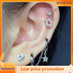 ✨QK shop✨ 1PCS Silver Color Star Chain Double Ear Hole Ear Bone Nail Y2K Fashion Hottie Earrings For Women Jewelry