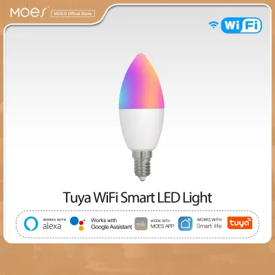 MOES WiFi Smart LEDLight Bulb E14 Candle Lamp 16Million RGBCCT 2700-6500K Dimmable Candelabra Light Tuya Alexa G oogle 90-250V 6W