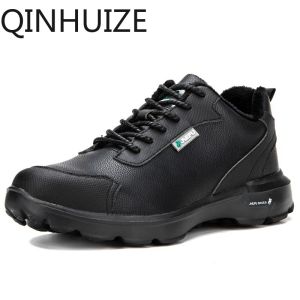 QINHUIZE Work safety shoes mens winter plus velvet warm steel-toed shoes waterproof electrician insulation electric welding site safety boots