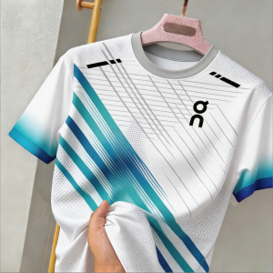 White Colorful Stripes Mens Sports T-Shirts Tops T-Shirt Round Neck Breathable Dri Fit Shirt Fashion Fitness Running Shirt for Men