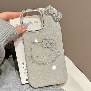 Christmas Gift Halloween Sanrio Kawaii Flash Diamond Bow Hello Kitty Acrylic IPhone Cases Anime Cartoon Fashion Exquisite Mobile Phone Protective Covers