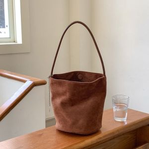 CHPERF Pure Color Suede Bucket Bag Vintage Purse Underarm Bag Vintage Korean Style Matte Pu Leather Shoulder Bag Ladies