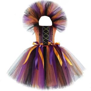 Kids Halloween Witch Costumes for Girls Carnival Party Fancy Dress Children Witches Disguise Tutu Outfit Clothes with Broom Hat2026