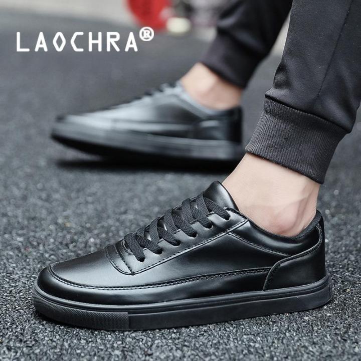 (ADD SIZE)LAOCHRA White Shoes For Men Sneakers Leather Korean Style  Casual Shoes Black Lace Up Flats Student Men Shoes Lazada PH