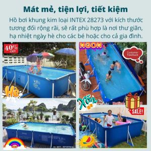 Bể bơi khung kim loại gia đình cỡ lớn chữ nhật 450*220*84cm INTEX 28273  Bể bơi phao trẻ em bể bơi cỡ lớn bể bơi ngoài trời  Bảo Hành 3 năm  QUÀ < PHAO  BÓNG >