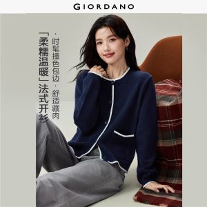 Giordano Beau Monde Women Contrast trim double pockets cardigan Free Shipping 13356617