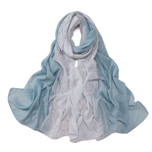 Jifang Gradient Double Colors Rhinestones Circles Bubble Chiffon Shawl Pashmina Viral Muslim Hijabs Shawls Tudung WC106