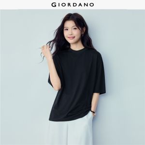 GIORDANO Women T-Shirts Solid Color Basic Essential Tee Mock Neck 1/2 Sleeve Fashionable Casual Loose T-Shirts 05326431