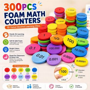 300PCS Soft Foam 10-Value Decimal Whole Number Discs Set Counting Chips Kids Math Counters