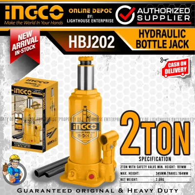 INGCO Hydraulic Bottle Jack with Safety Valve (2 Ton 4 Ton 20 Ton) LIGHTHOUSE ENTERPRISE