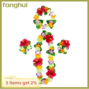 fanghui สร้อยคอพวงมาลัยฮาวายดอกไม้4ชิ้น เซ็ตพวงมาลัยกลีบดอกไม้สร้อยข้อมือที่คาดผมตกแต่งปาร์ตี้ชายหาดอุปกรณ์แต่งตัวงานแต่งงาน