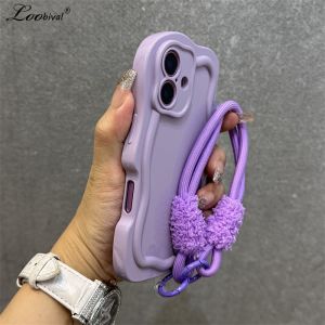 Luxury Wave Hand Wrist Strap Case for iPhone 17 16 15 Pro Max Air 14 Plus 11 12 13 Lanyard Curly Border Soft Shockproof Cover