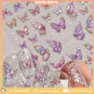 5D Butterfly Nail Art Sticker Embossed with Adhesive Colorful Gold Blue Butterfly Nail Decal Slider Bronzing Decoration
